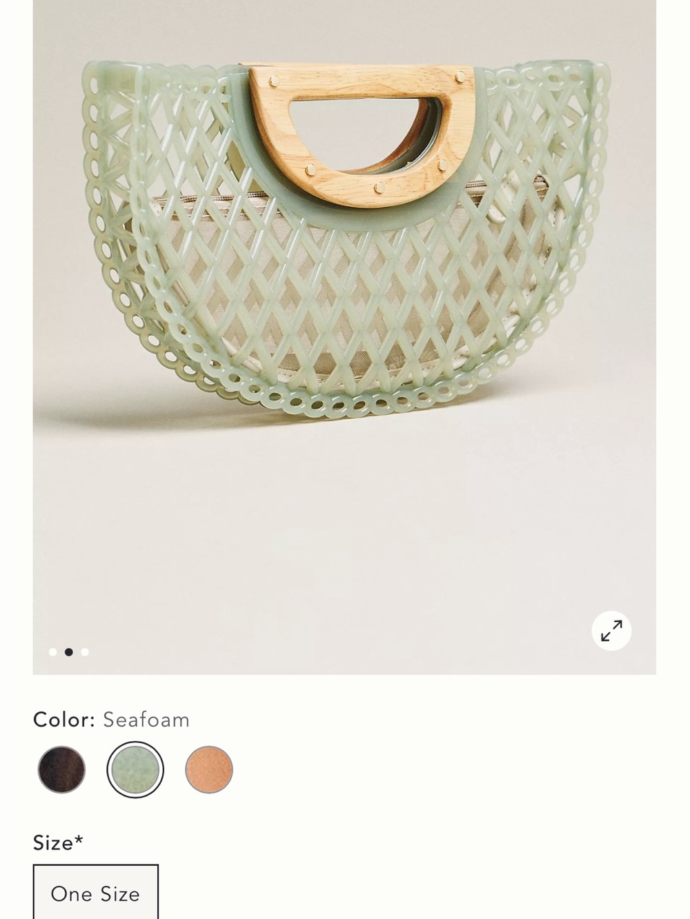 Dolce Vita Mint Green Lattice Semi-Circle Clutch with Wood Handle - Picture 2 of 7
